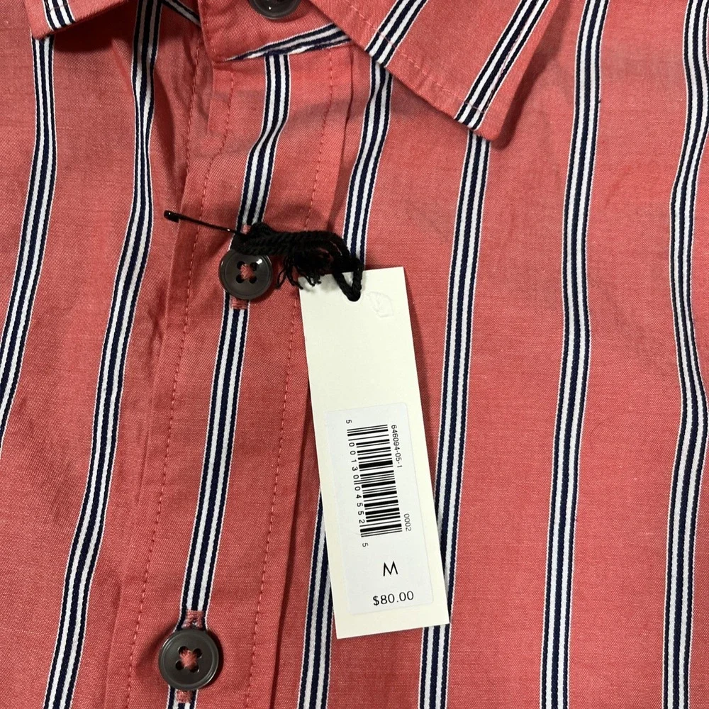 Banana Republic Mens Button Up Shirt Medium Coral Striped Relaxed Fit Casual